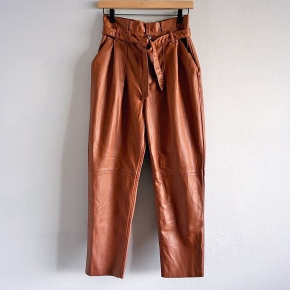 Free People Brown High-Waist Faux Leather Paperbag Pants - Picture 4 of 14